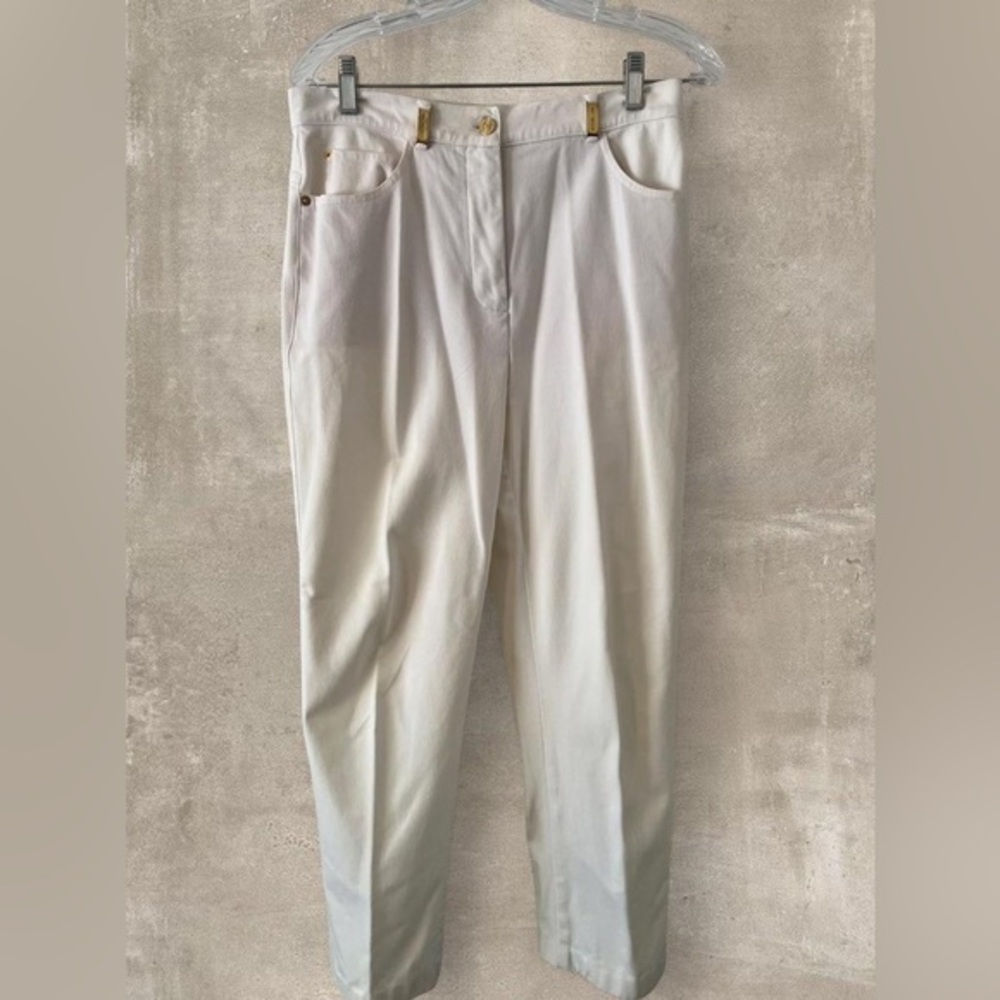 St John Sport White Pants Gold Hardware High Rise Straight Leg Size 8